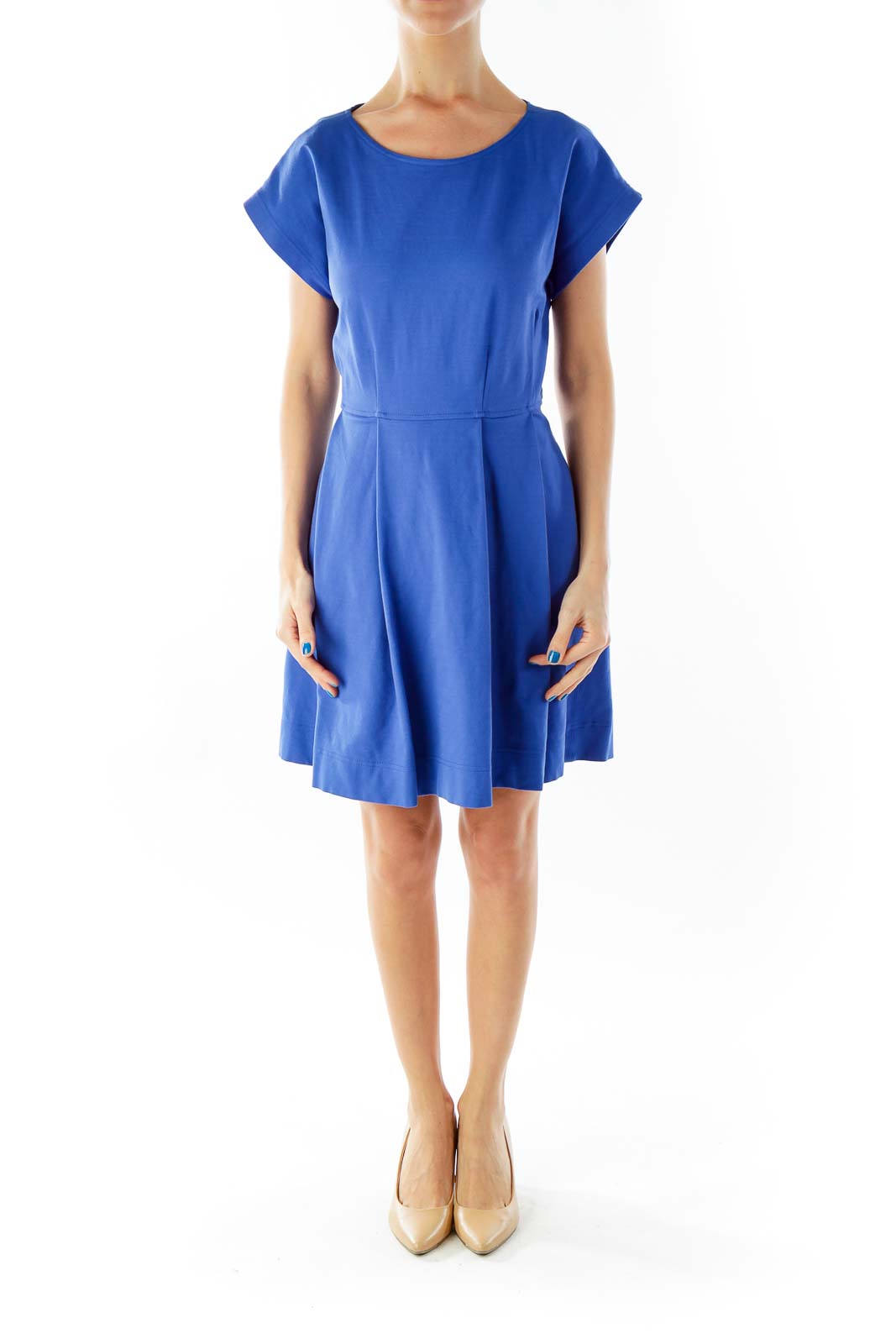 Blue Short Sleeve Round Neck Day Dress