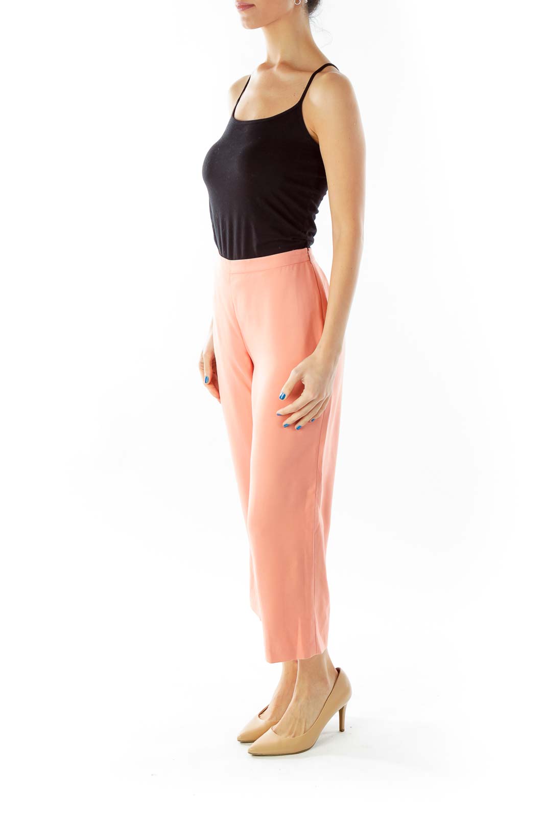 Peach High-Waisted Cropped Slacks