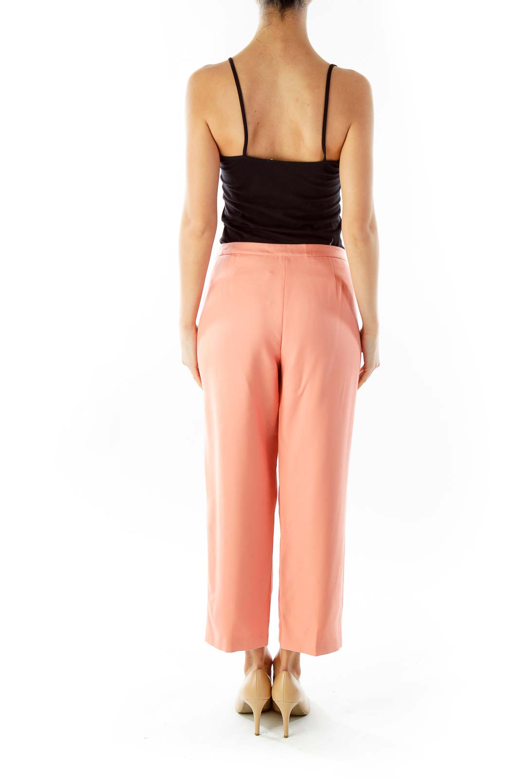 Peach High-Waisted Cropped Slacks