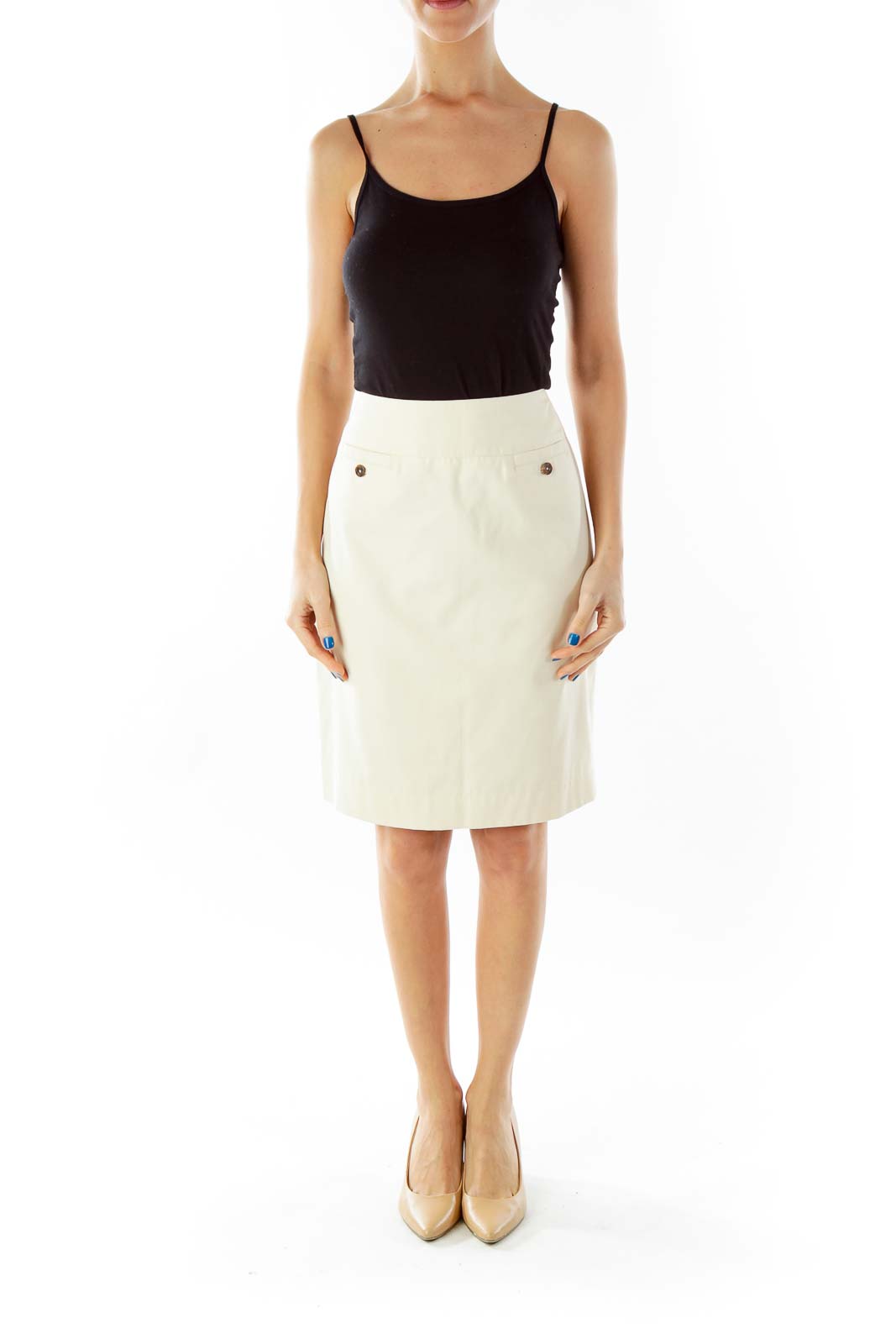 Beige Pocketed Pencil Skirt