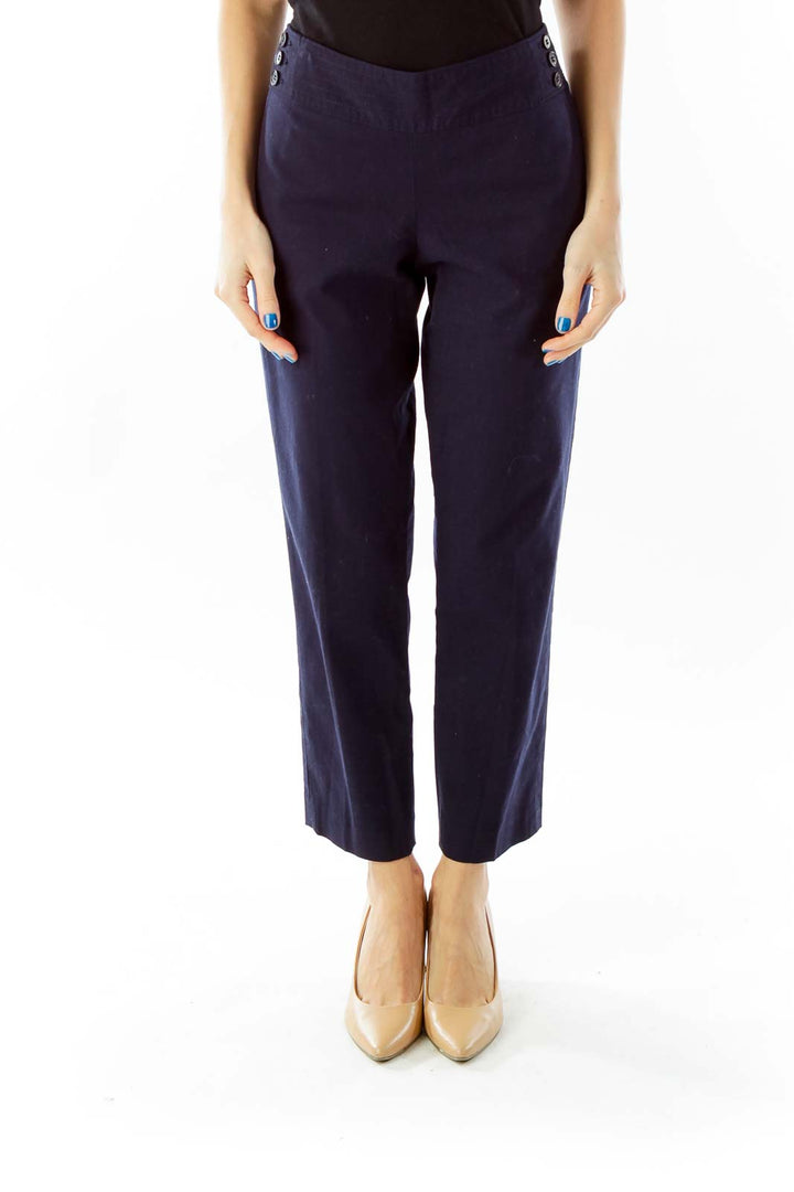 Navy Buttoned Cropped Pants