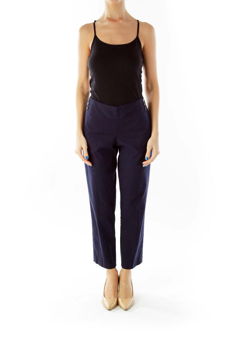 Navy Buttoned Cropped Pants