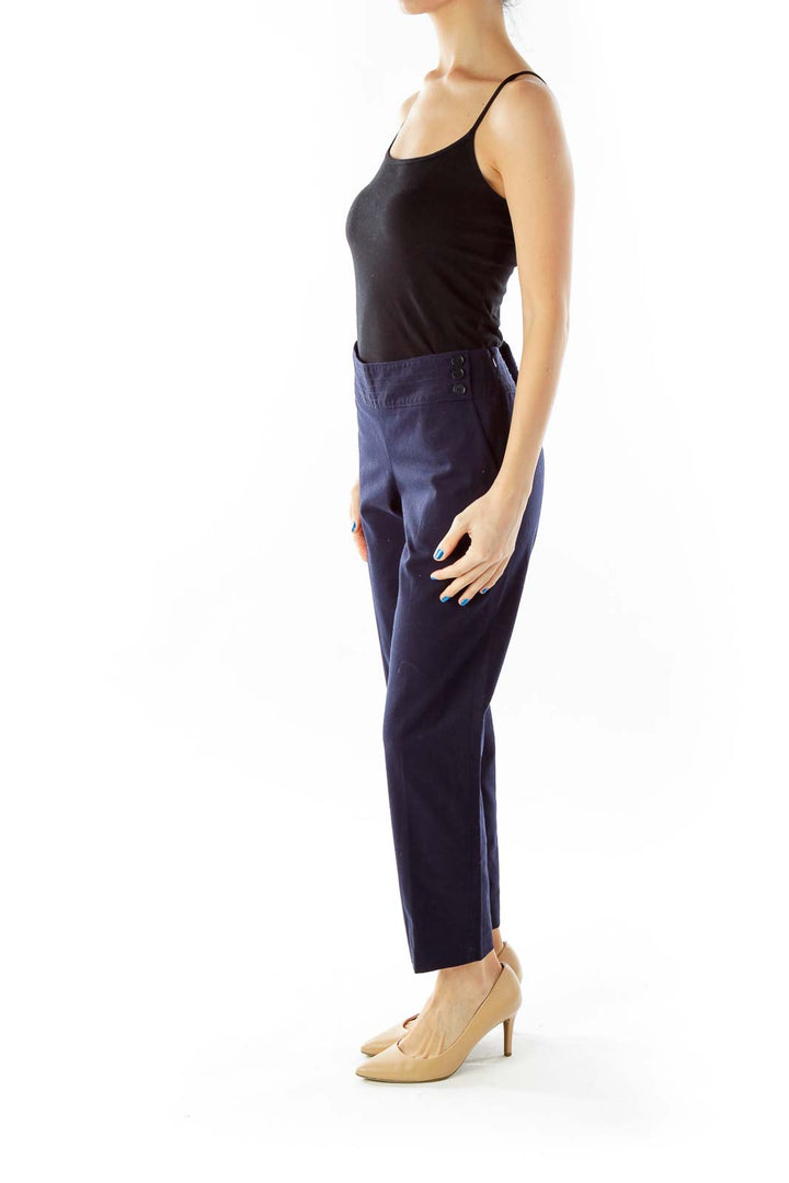 Navy Buttoned Cropped Pants