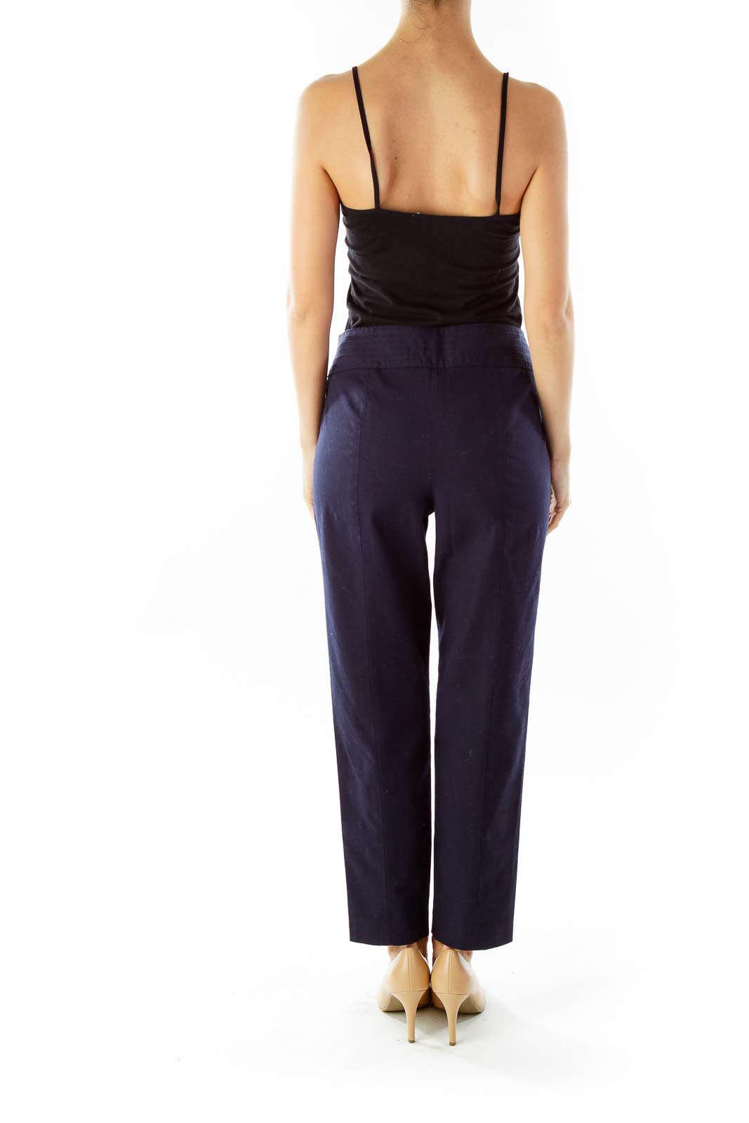 Navy Buttoned Cropped Pants