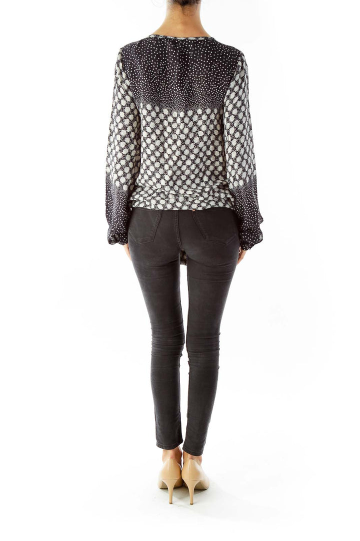 Black White Polka Dot Knotted Blouse