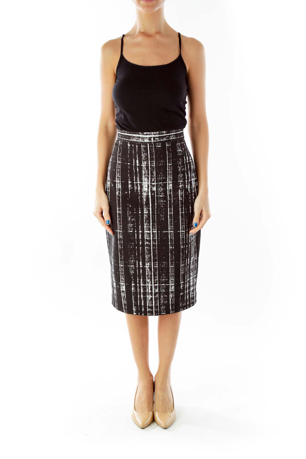 Black White Print Pencil Skirt