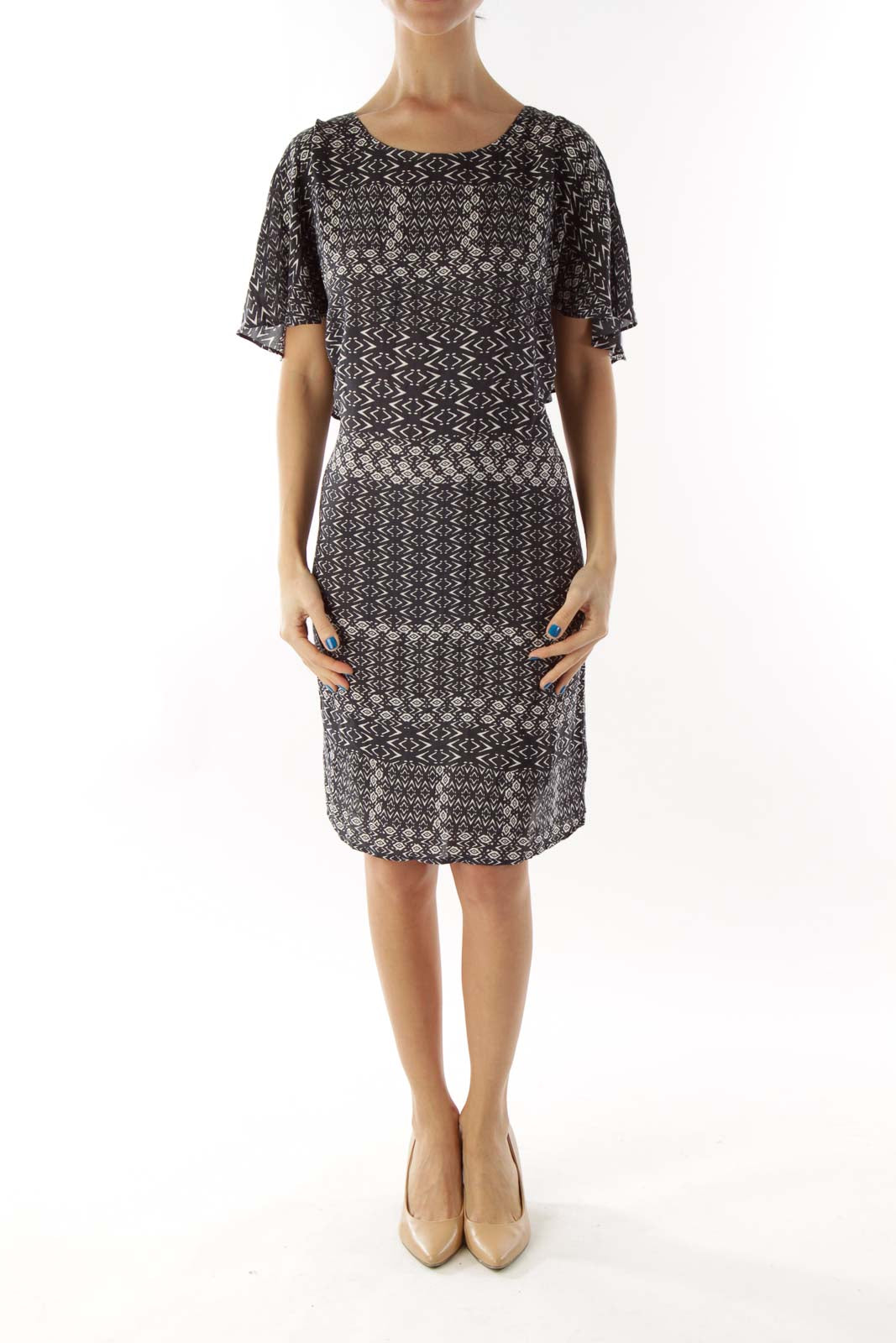 Navy Cream Tribal Print Day Dress