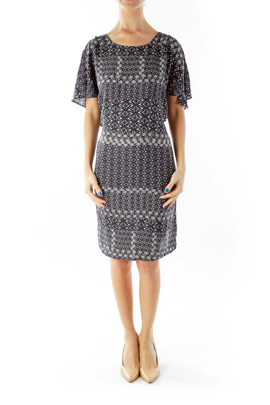 Navy Cream Tribal Print Day Dress