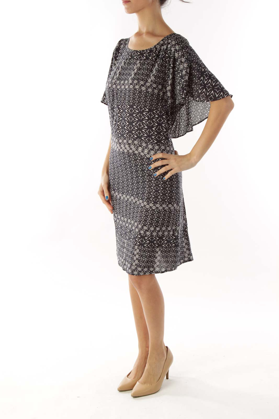 Navy Cream Tribal Print Day Dress