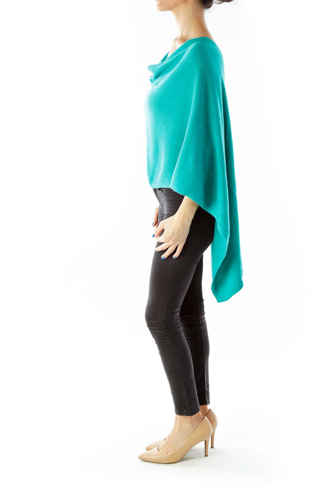 Turquoise Cotton & Cashmere Poncho