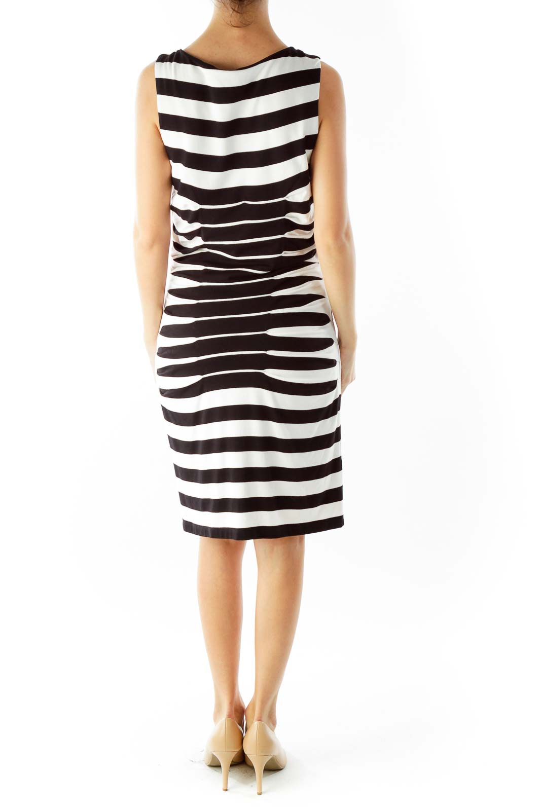 Black White Striped Fitted Dress