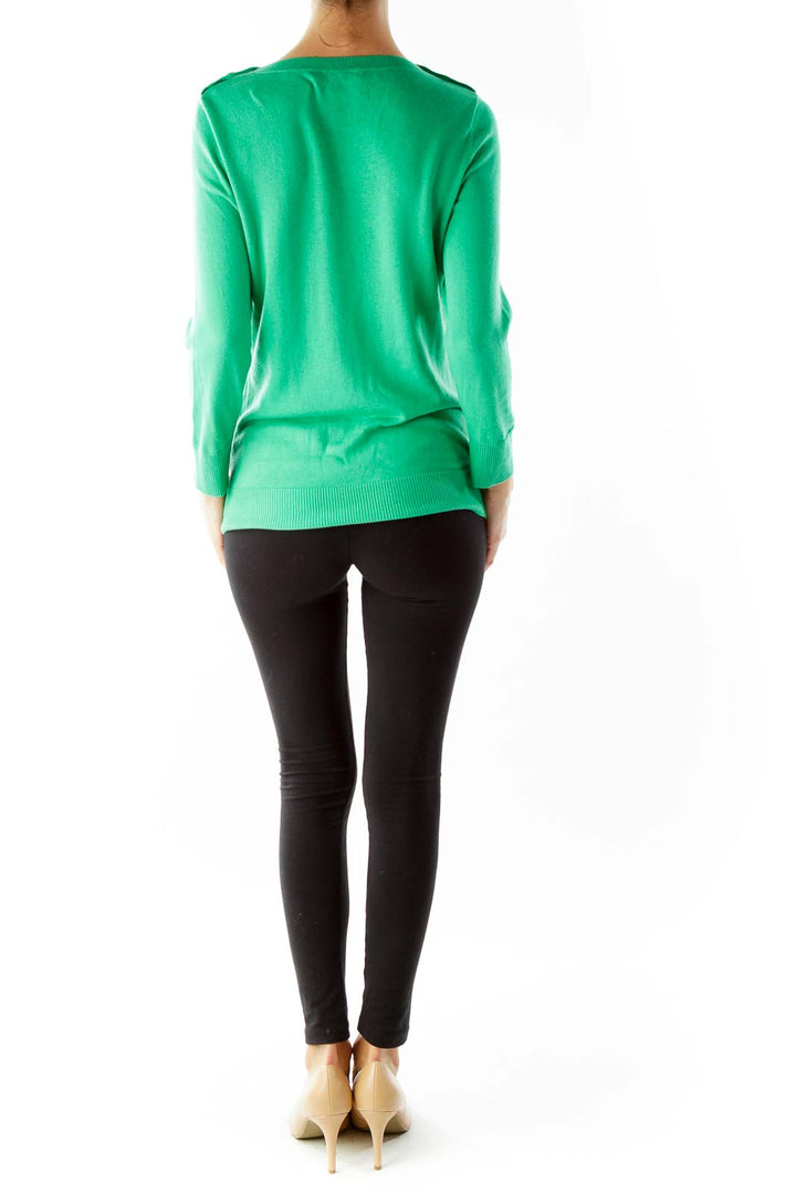 Green Buttoned Three Quarter Sleeve Knit Top