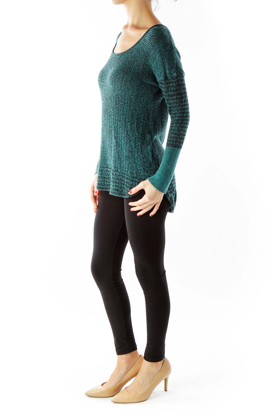 Green Round Neck Knit Top