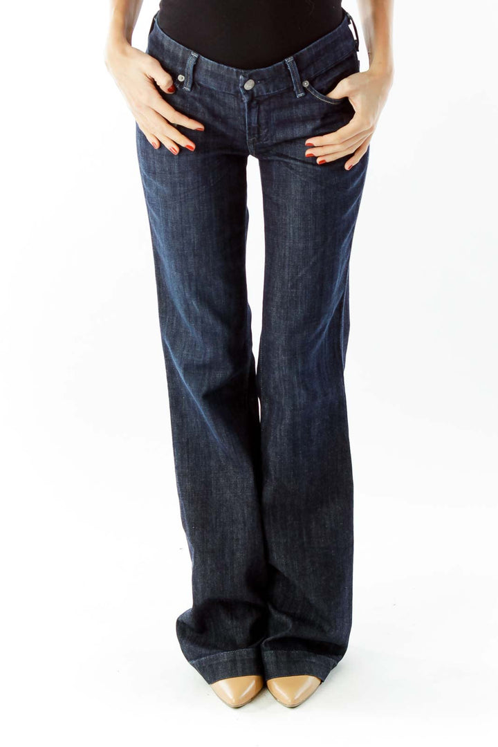 Navy Low Waist Full Leg Jeans