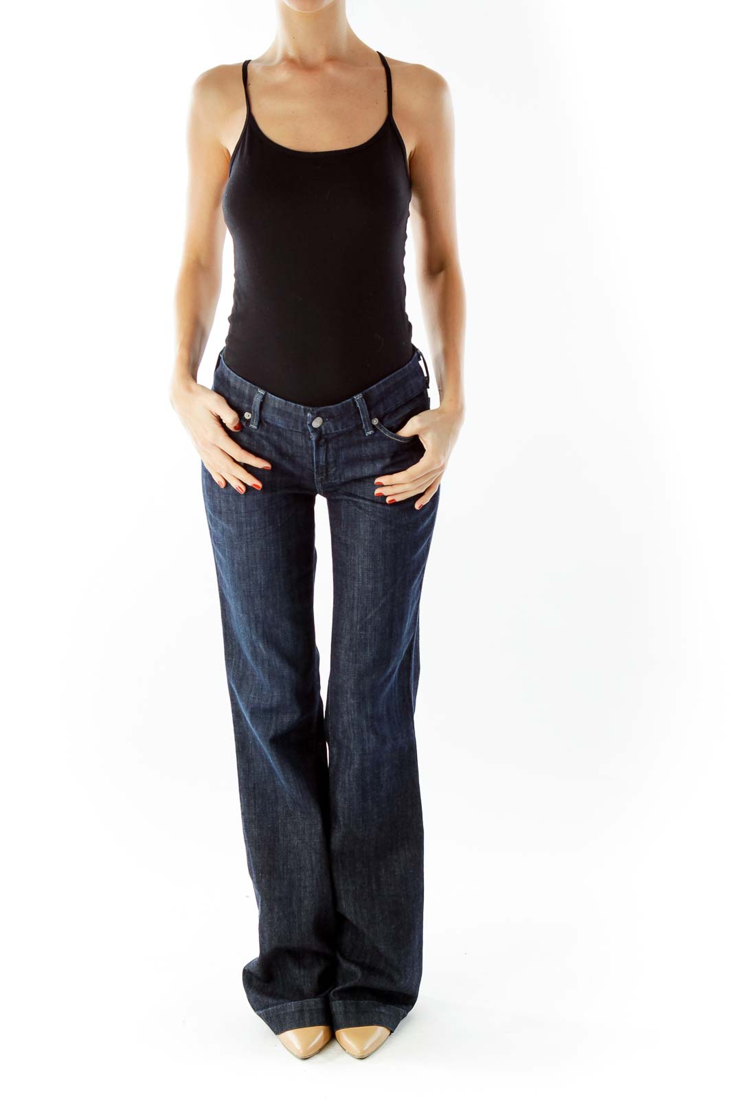 Navy Low Waist Full Leg Jeans