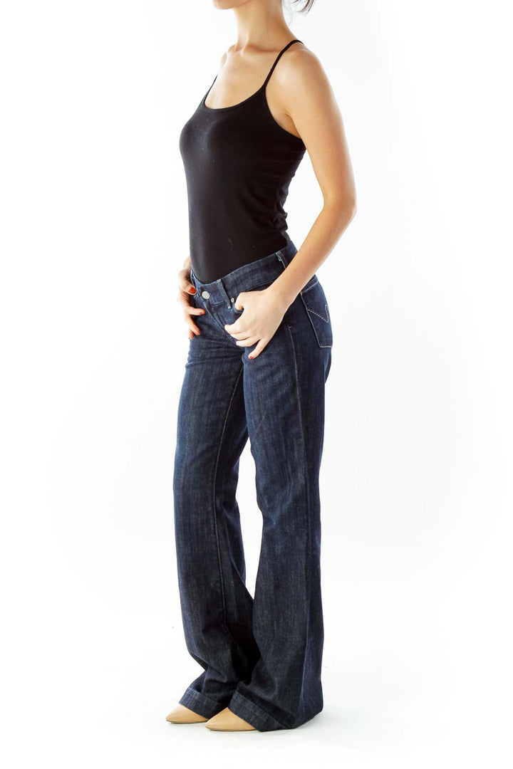 Navy Low Waist Full Leg Jeans