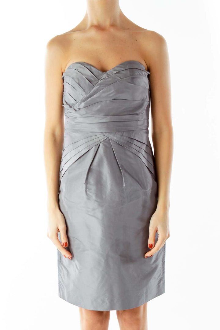 Gray Strapless Pleated Cocktail Dress