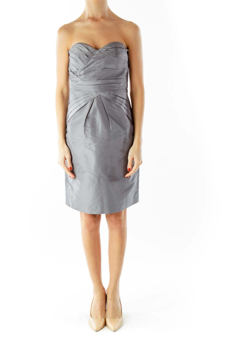 Gray Strapless Pleated Cocktail Dress