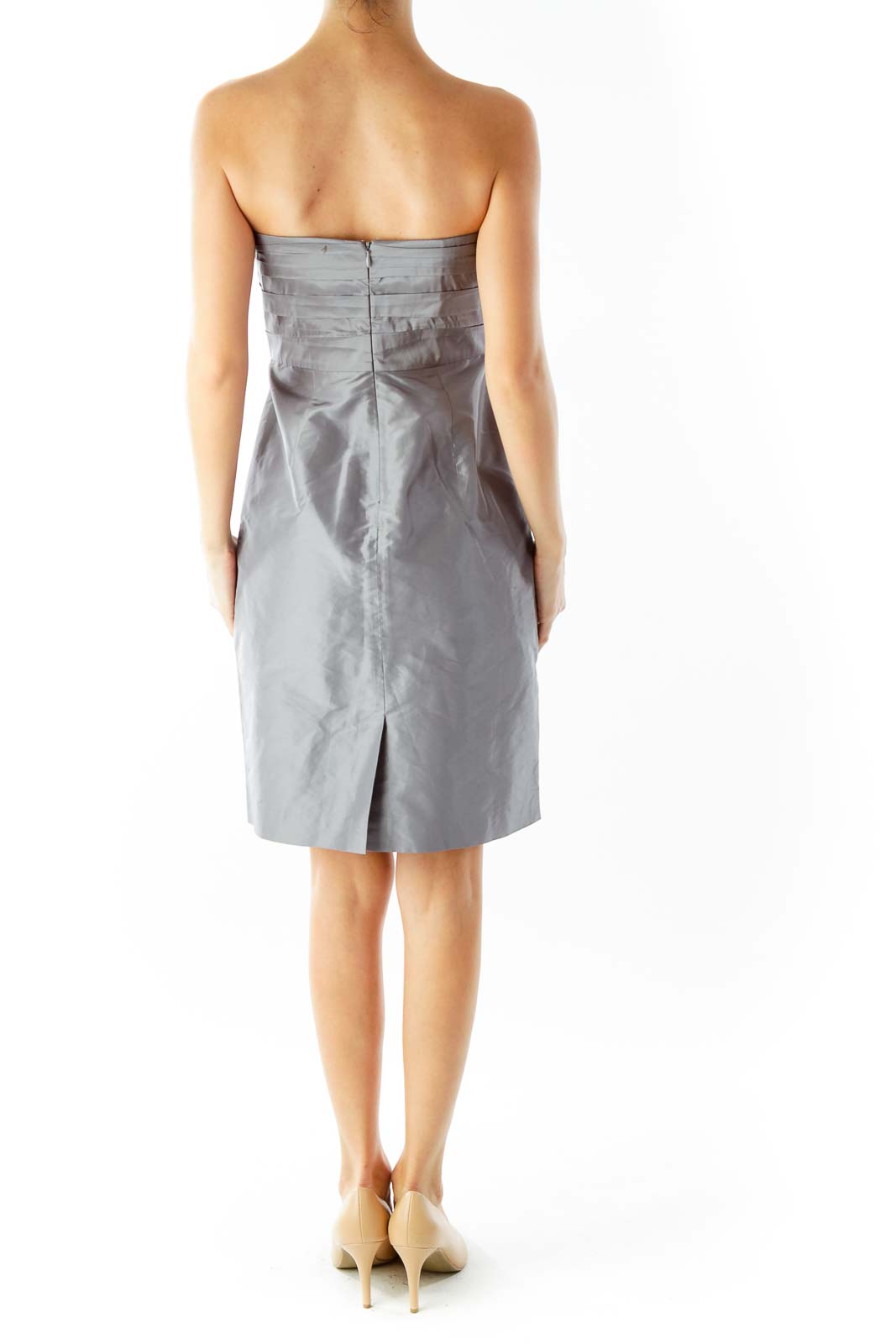 Gray Strapless Pleated Cocktail Dress