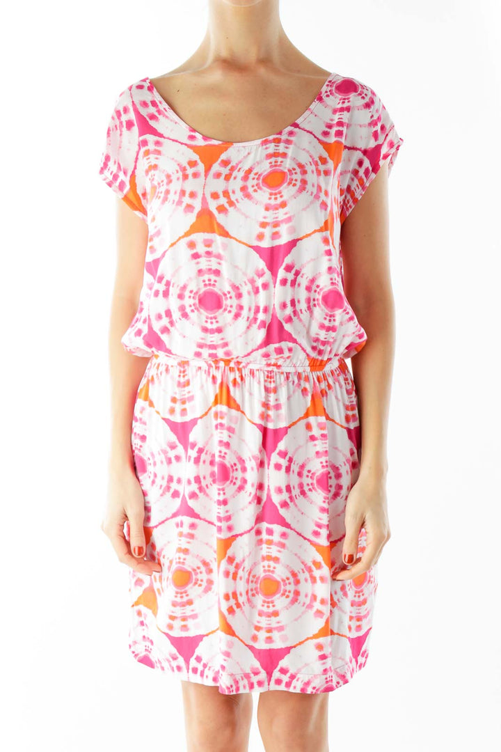 Pink Orange White Tie Dye Day Dress