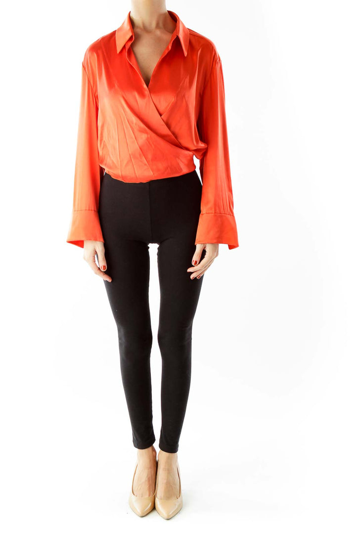 Orange Open Front Cropped Belted Blouse