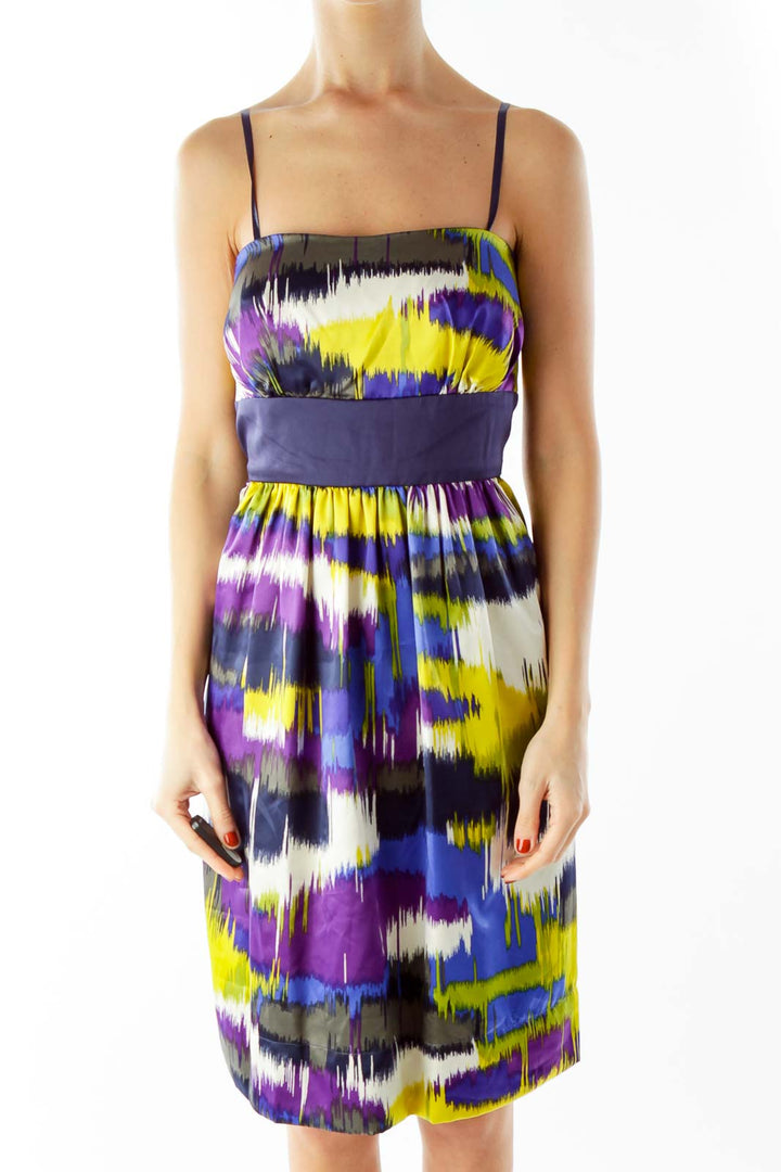 Multicolor Strapless Color Block Cocktail Dress