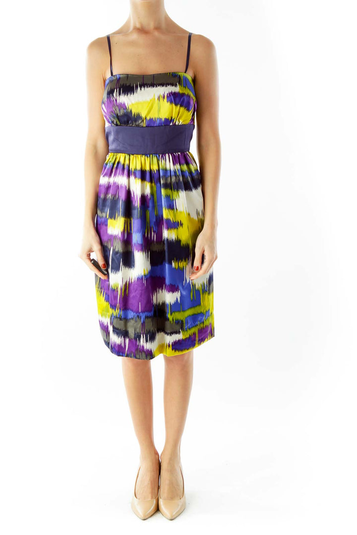 Multicolor Strapless Color Block Cocktail Dress