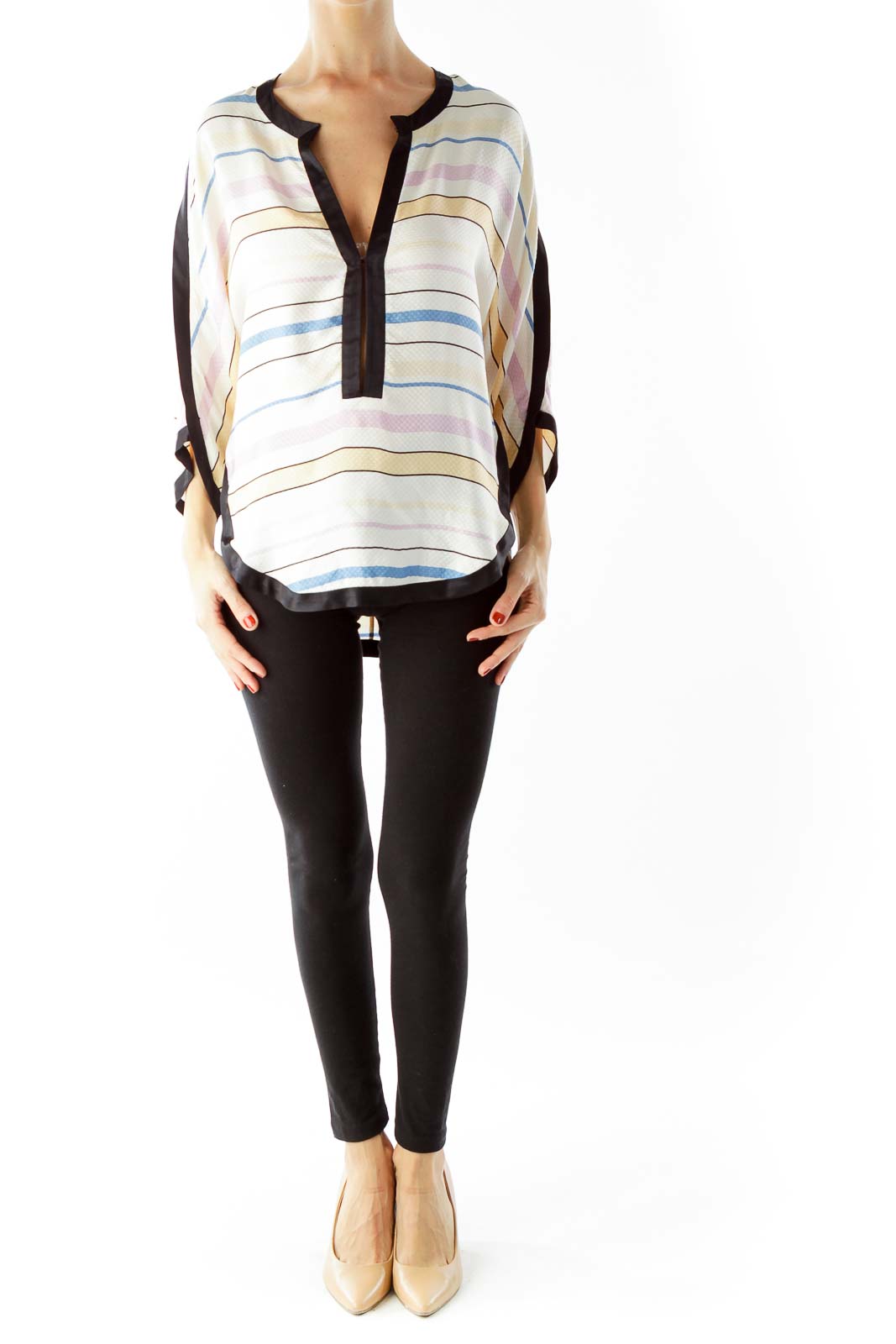 Cream Black Striped Blouse