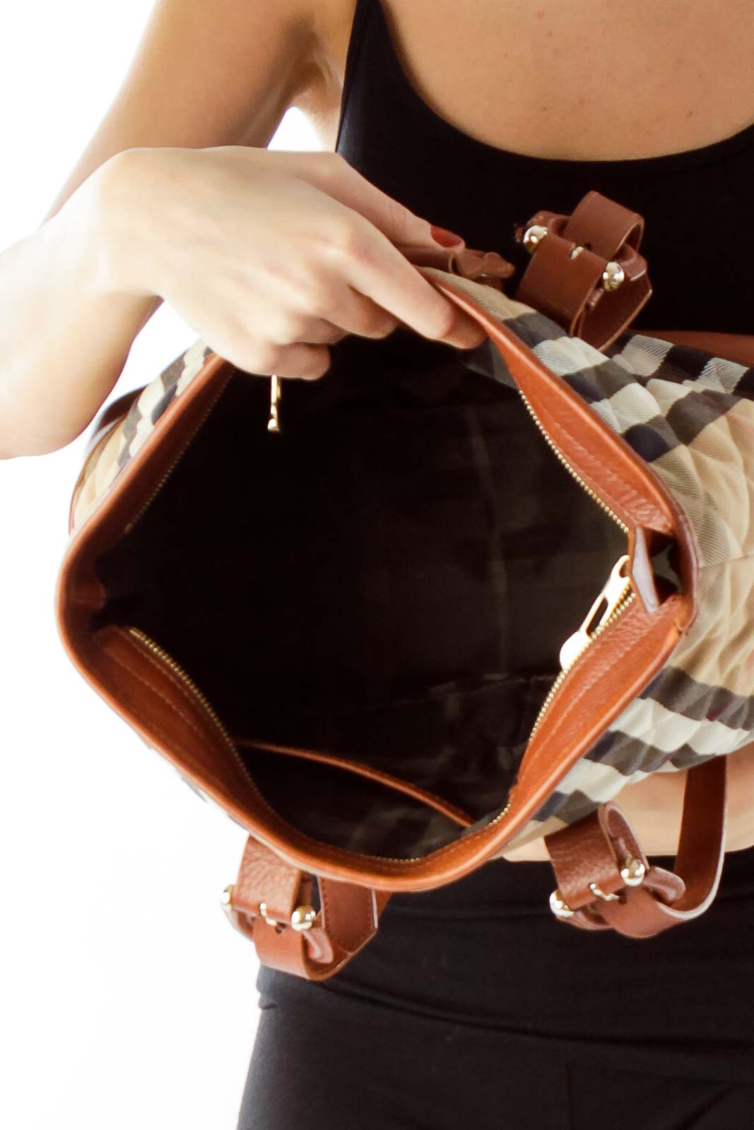 Brown Check-Print Leather Bag