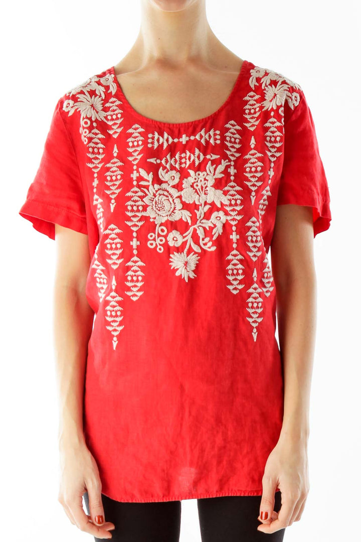 Red White Embroidered Tunic