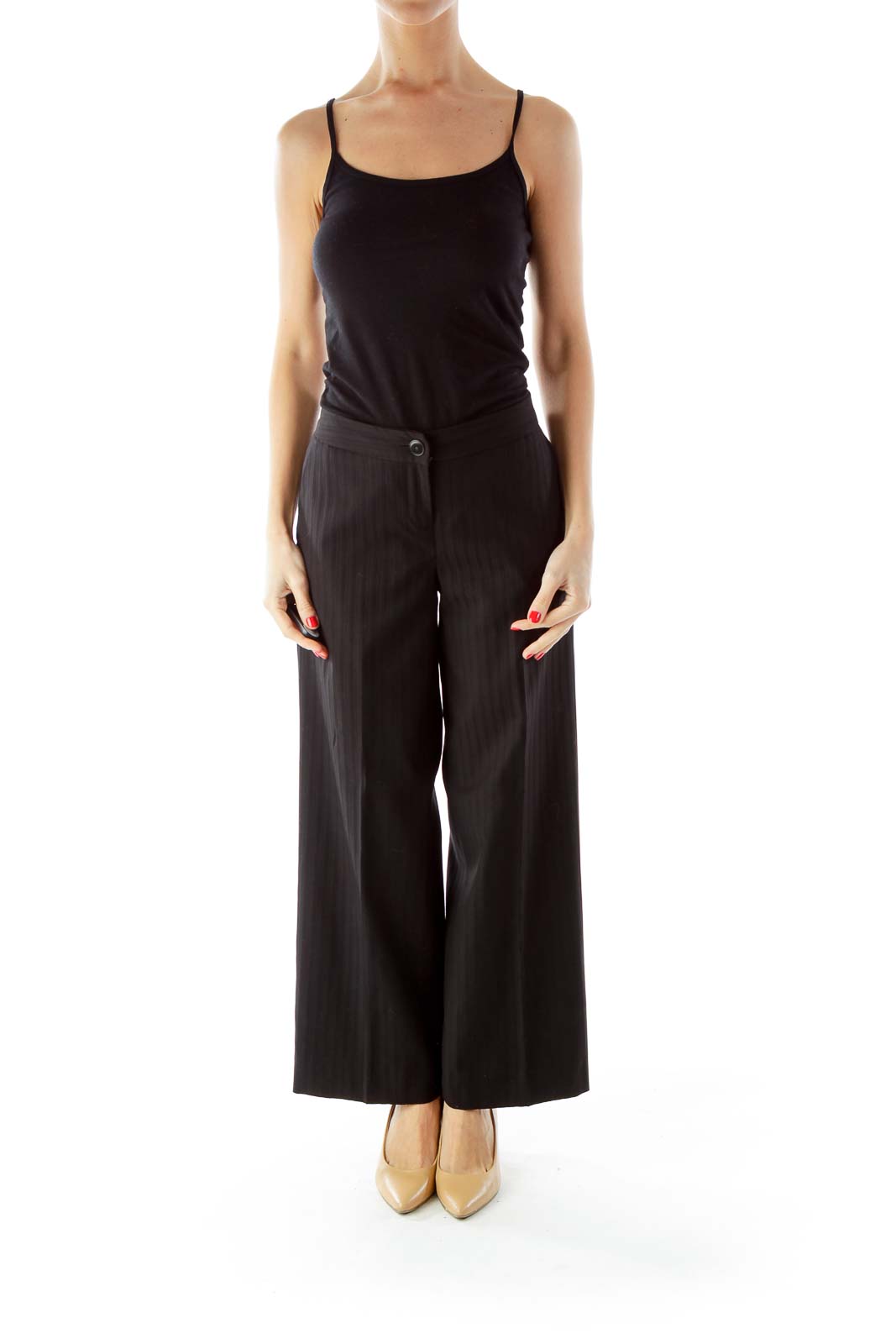 Black Pinstripe Wide Leg Pants