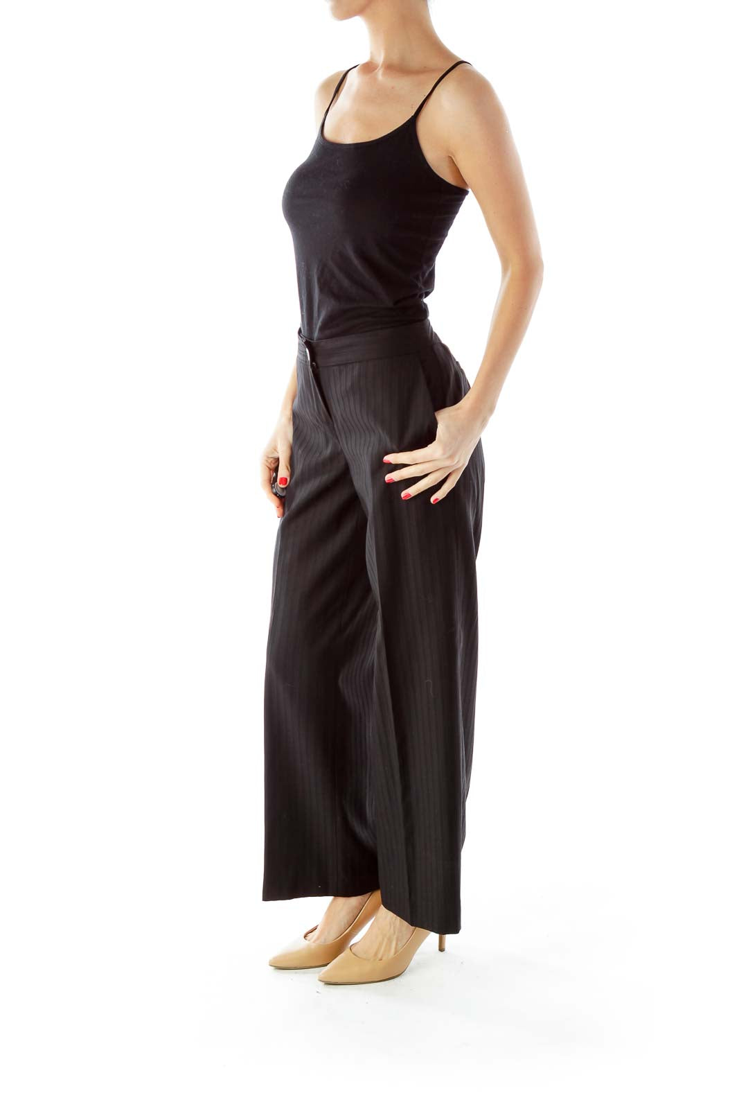 Black Pinstripe Wide Leg Pants