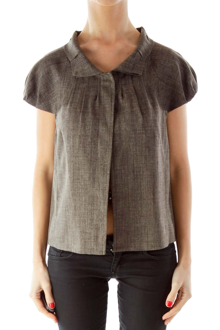 Gray Buttoned Ruffled Short Sleeve Jacket