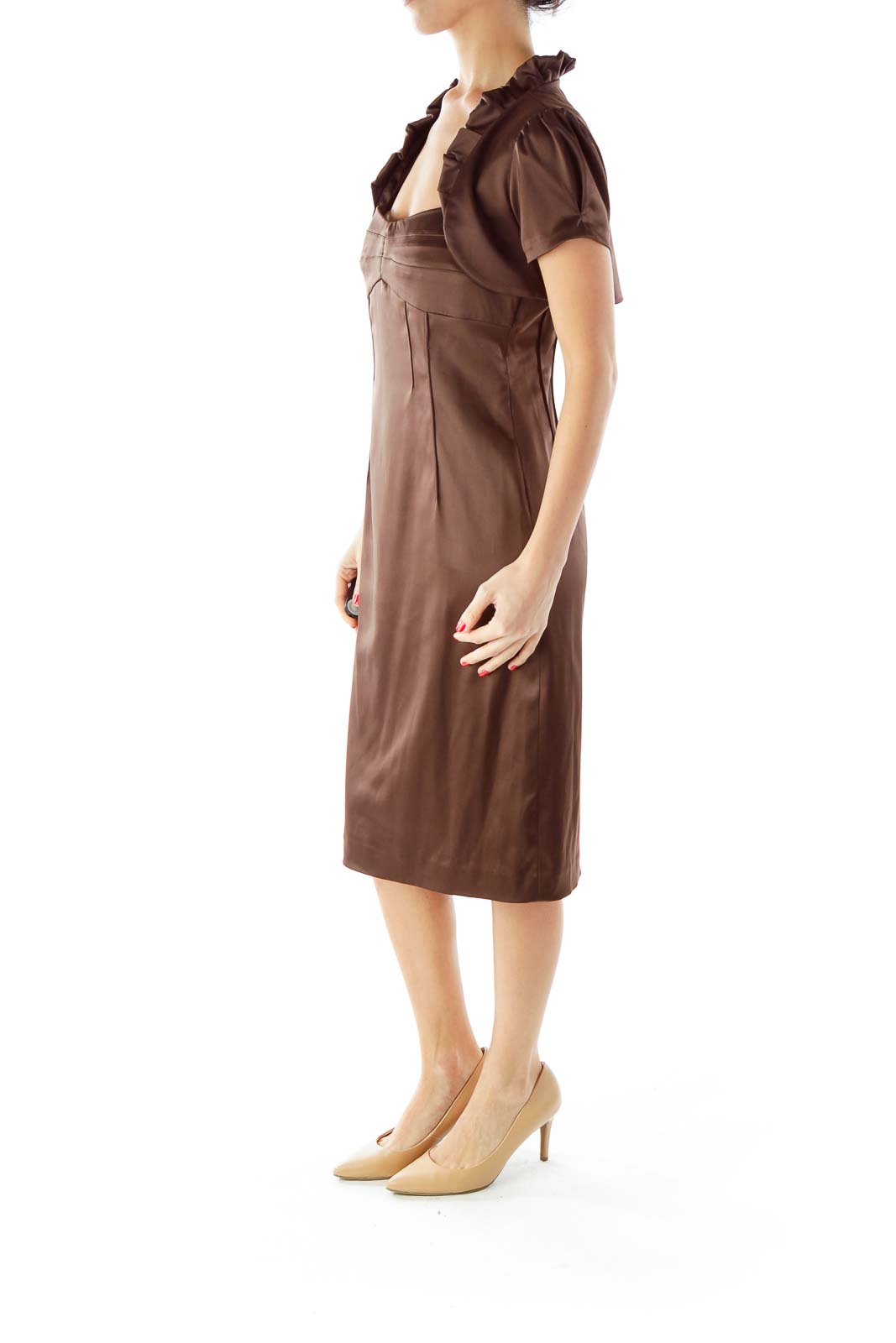 Brown Fitted Dress with Bolero