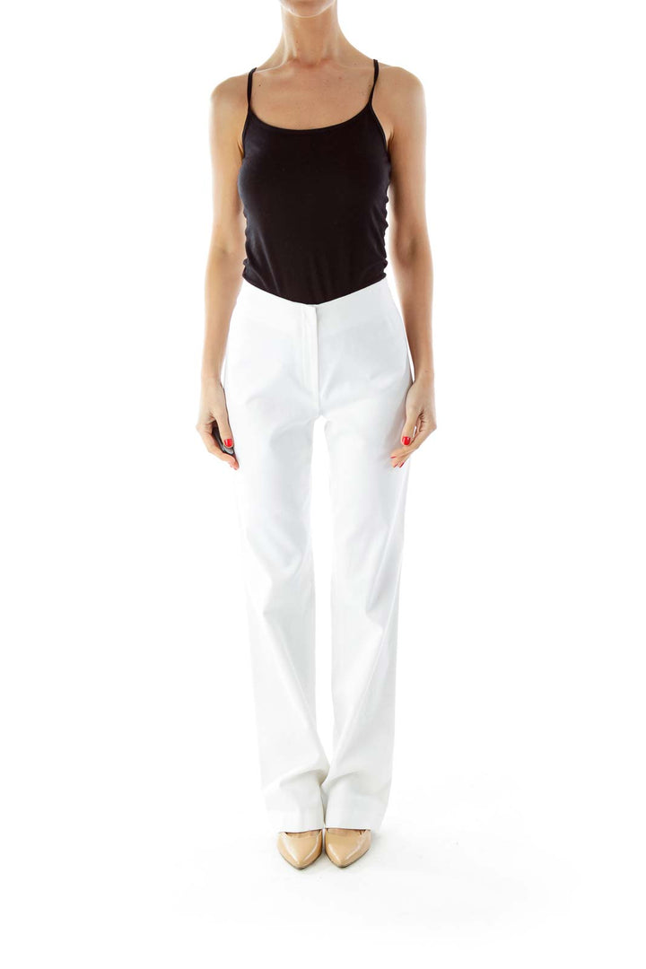 White Textured High-Waisted Pants