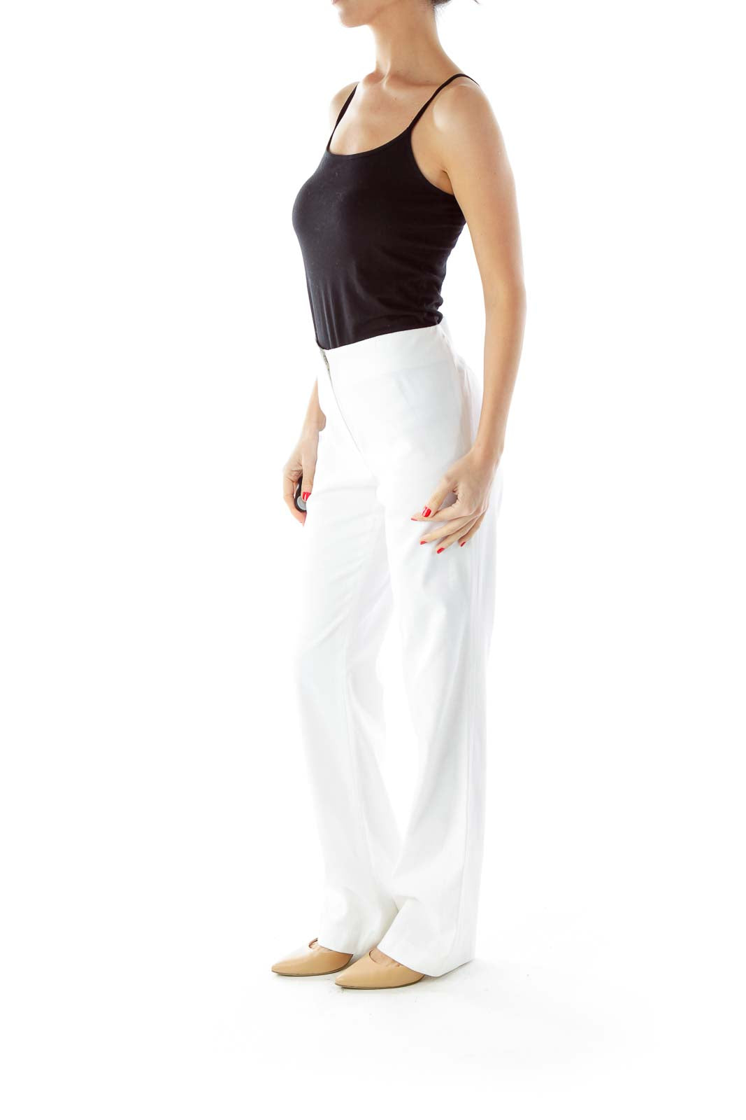 White Textured High-Waisted Pants