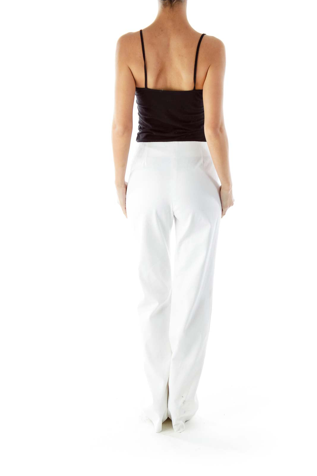 White Textured High-Waisted Pants