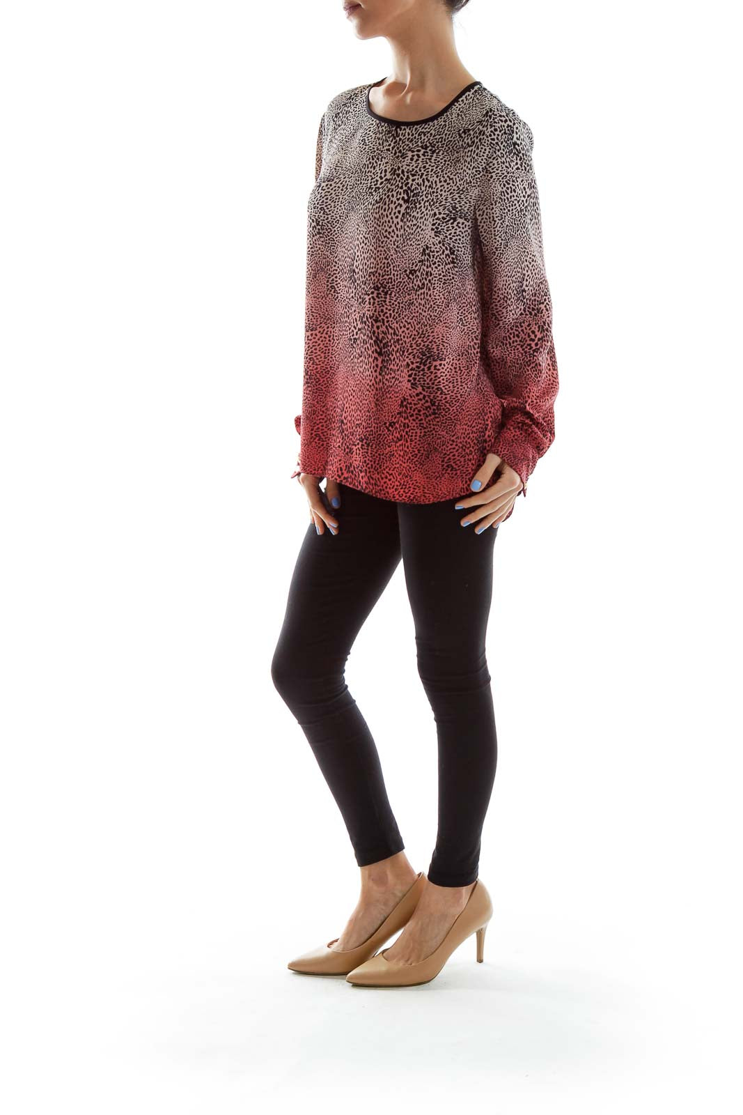 Black White Red Cheetah Print Blouse