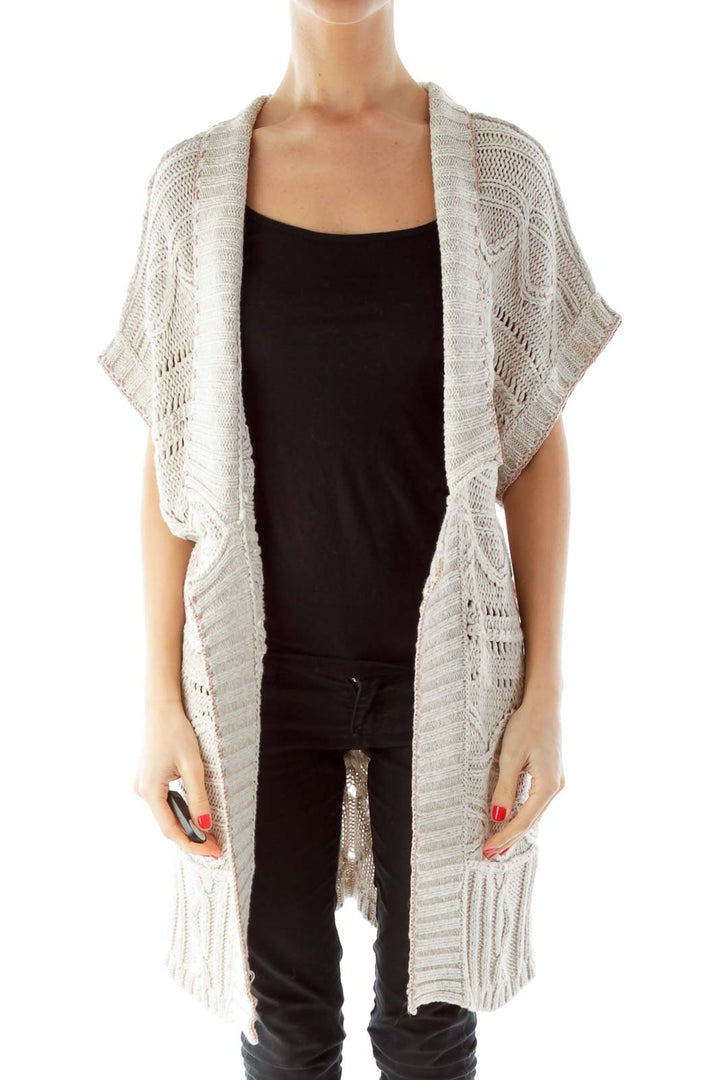 Beige Knit Open Cardigan