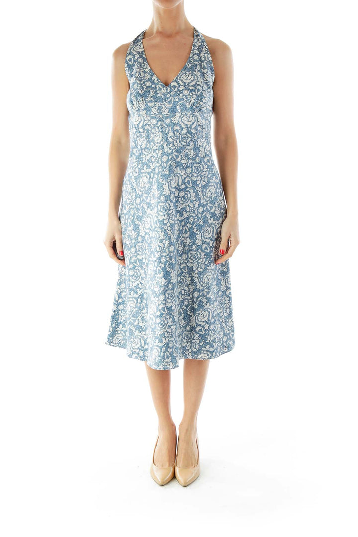 Blue White Flower Print Day Dress