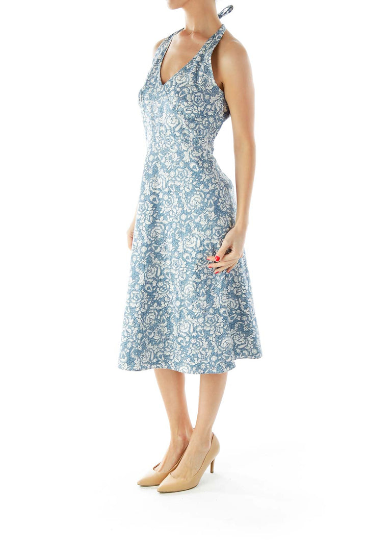 Blue White Flower Print Day Dress