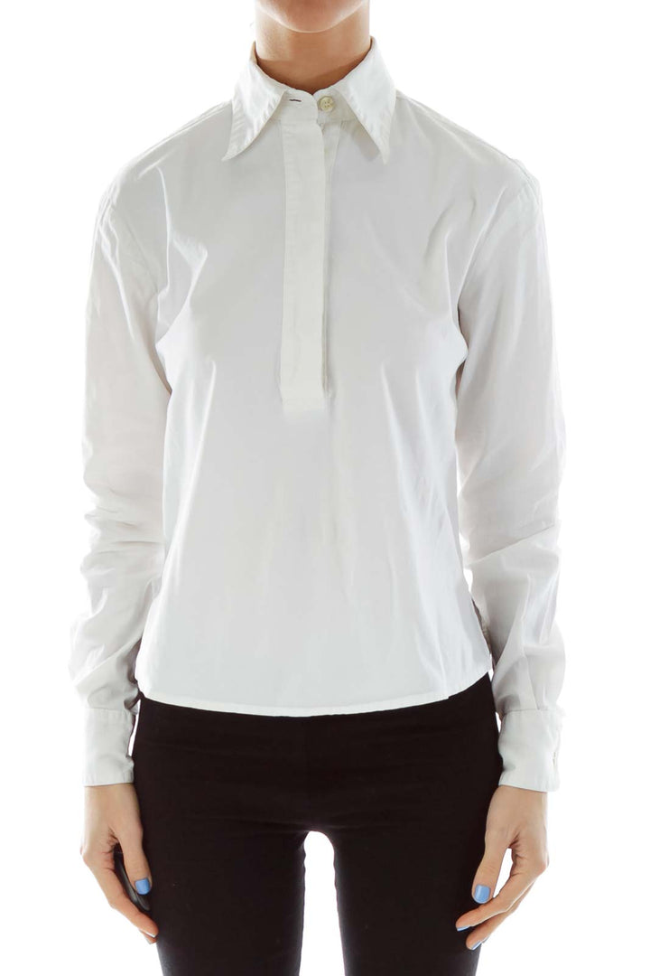 White Collared V-Neck Shirt