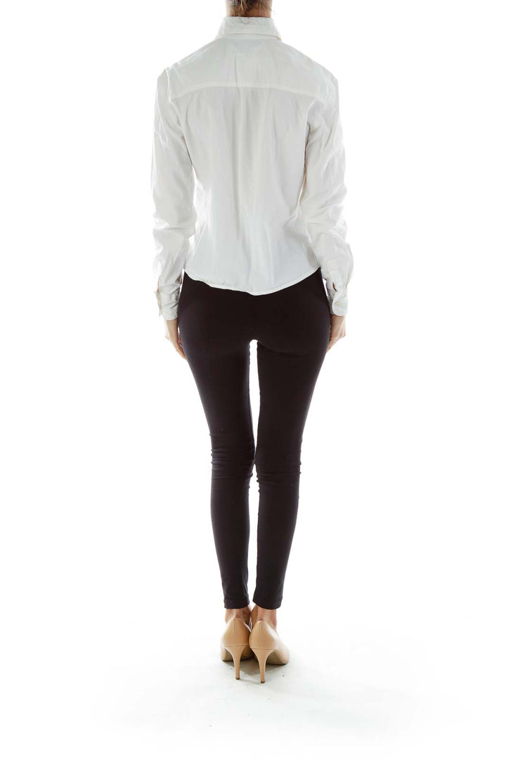 White Collared V-Neck Shirt