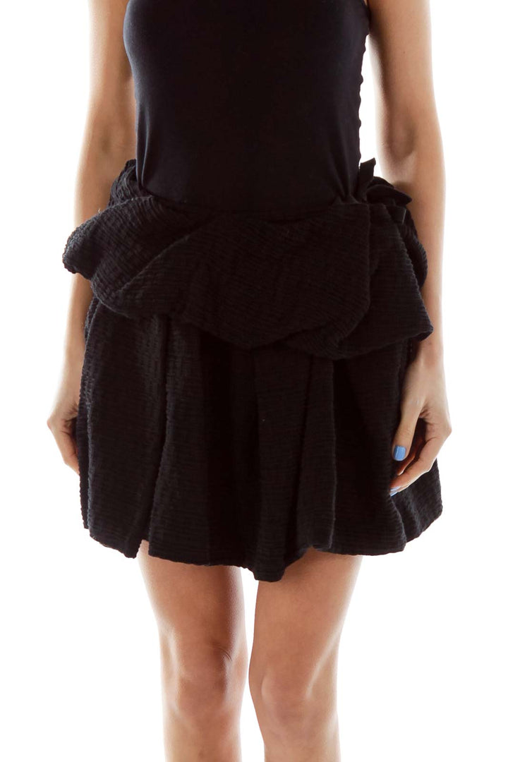 Black Textured Layered Mini Skirt