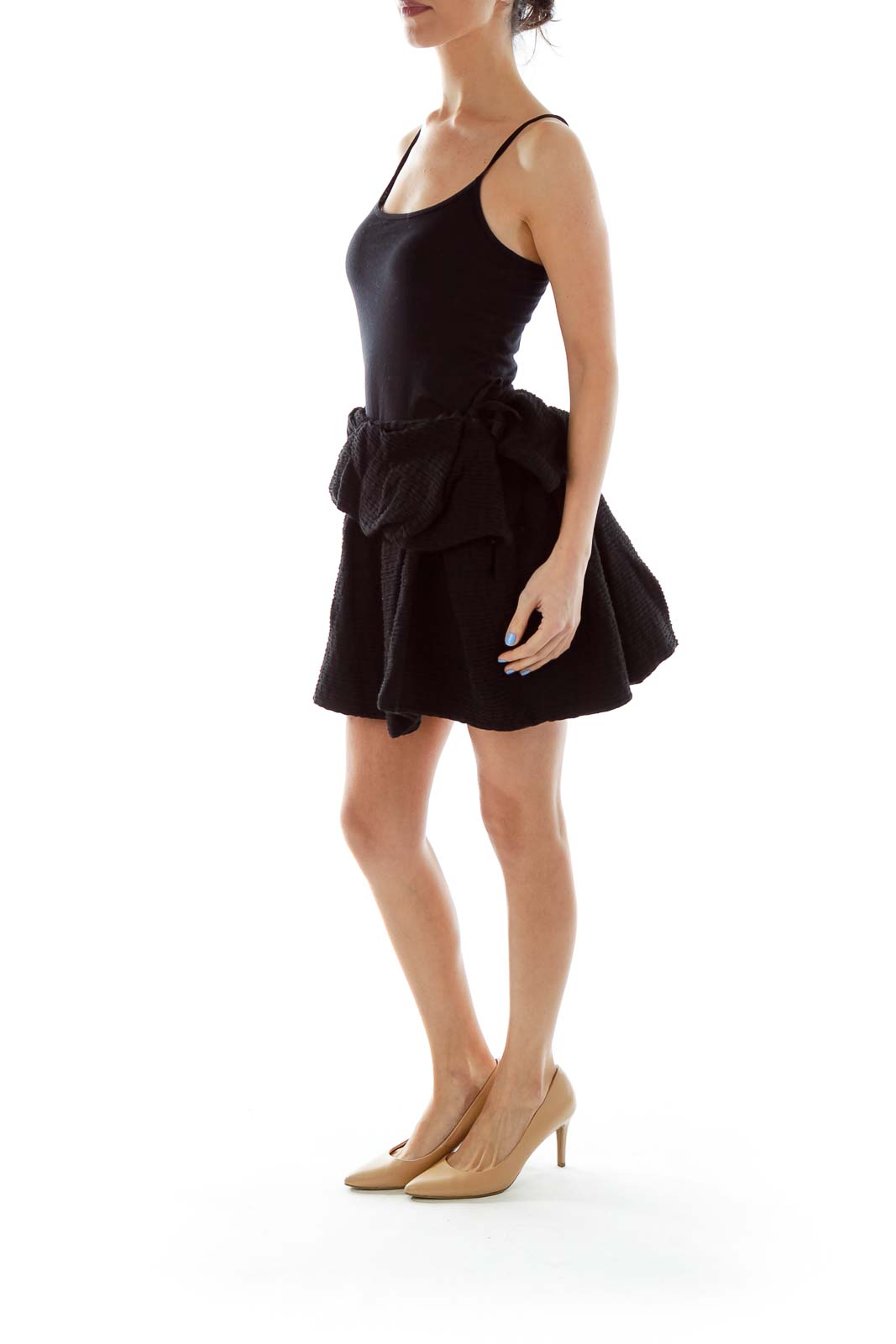 Black Textured Layered Mini Skirt