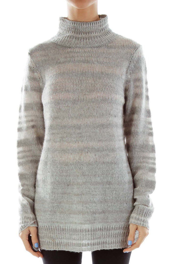 Gray Striped Turtleneck Sweater