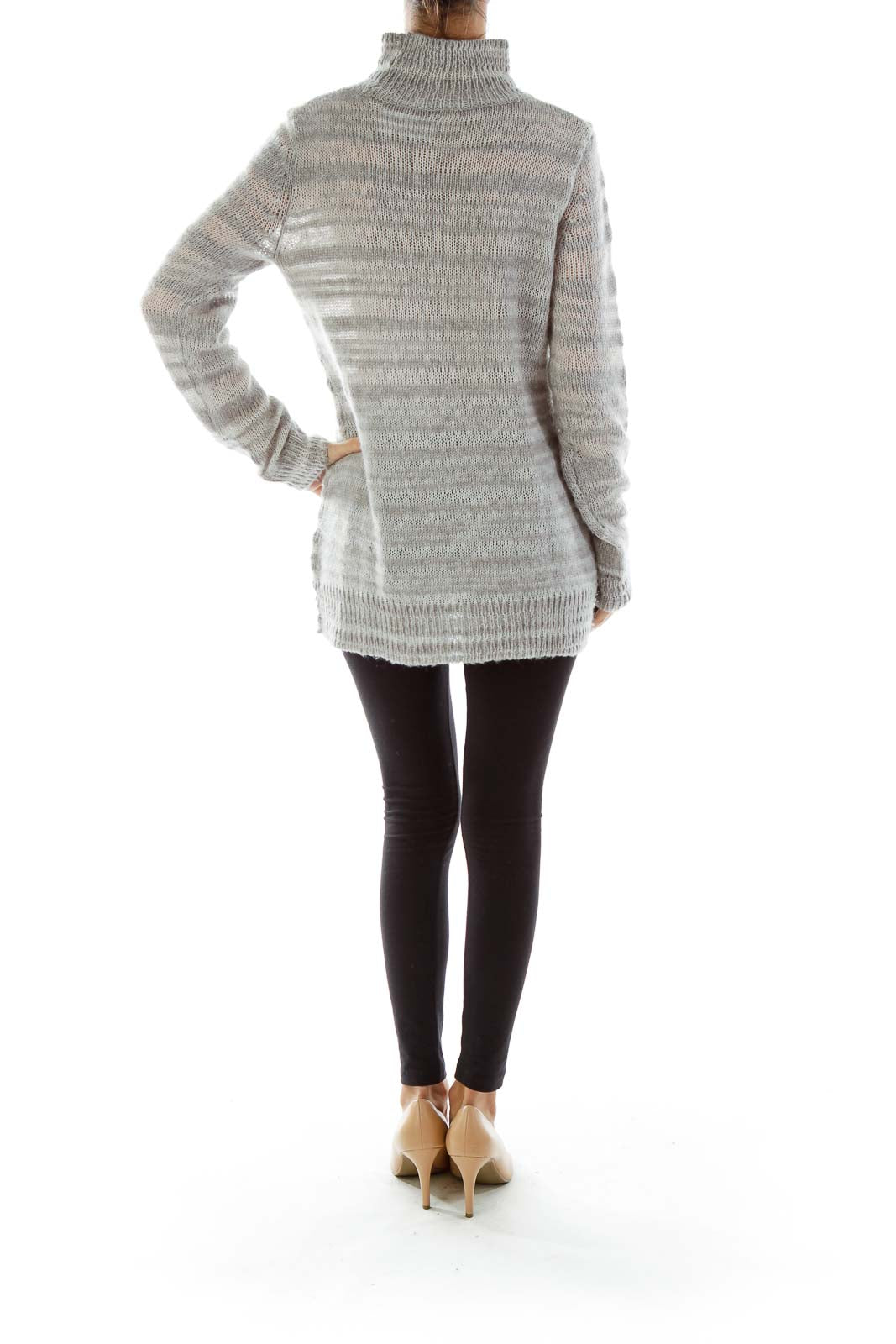 Gray Striped Turtleneck Sweater