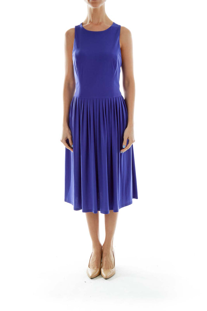 Blue Pleated Sleeveless Dress