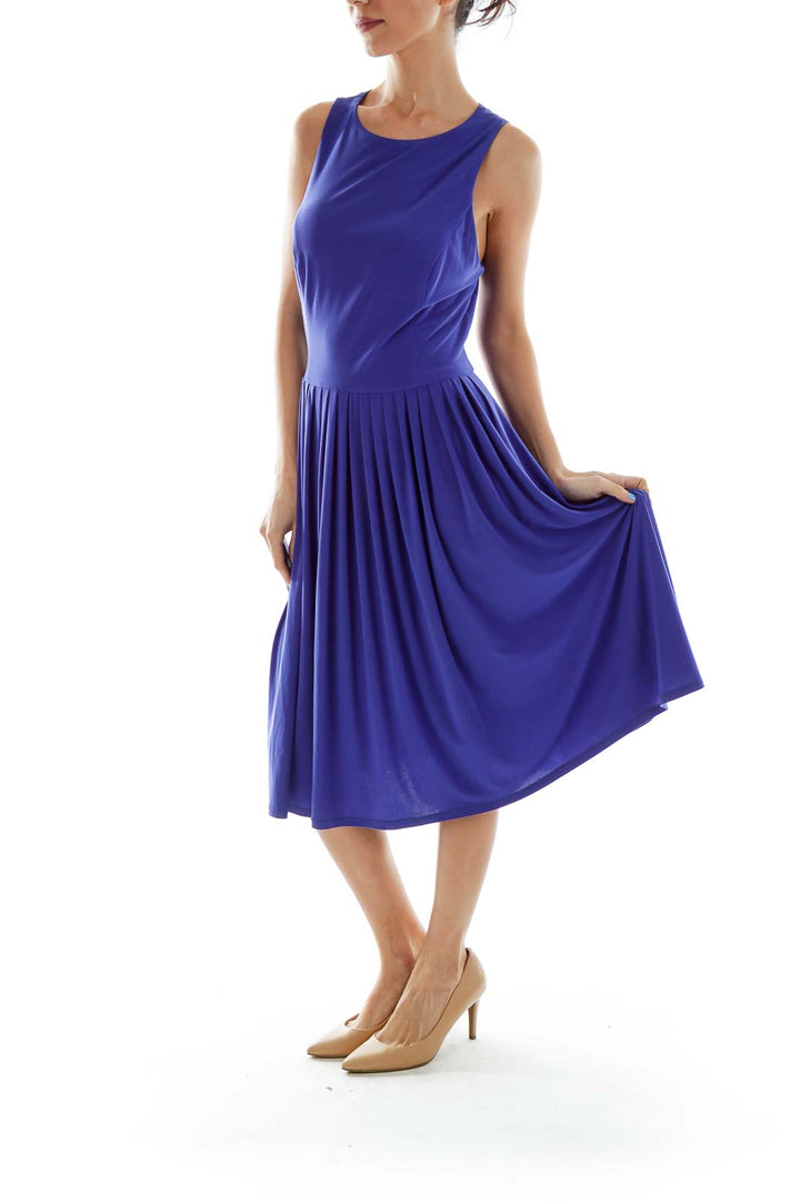 Blue Pleated Sleeveless Dress