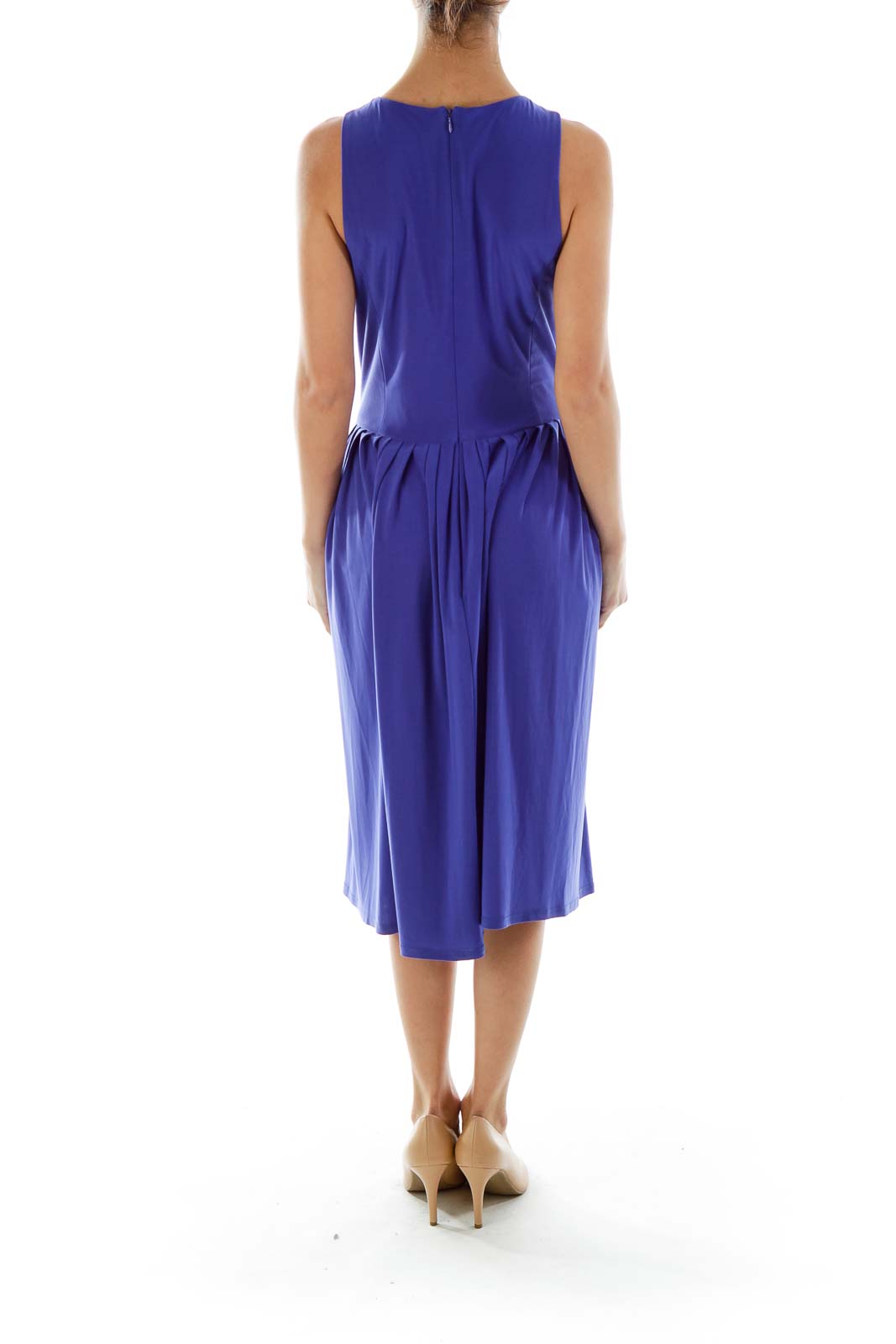 Blue Pleated Sleeveless Dress